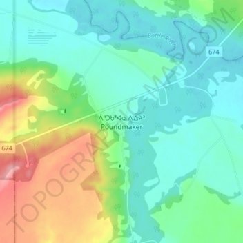 Topografische Karte Poundmaker, Höhe, Relief