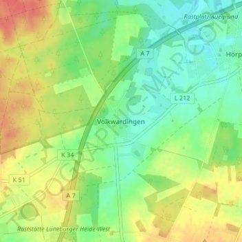 Topografische Karte Volkwardingen, Höhe, Relief