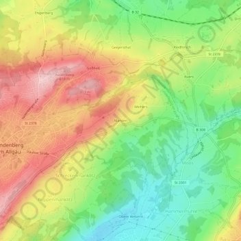 Topografische Karte Manzen, Höhe, Relief