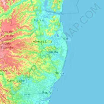 Topografische Karte Paulista, Höhe, Relief