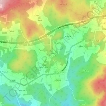 Topografische Karte O Monte, Höhe, Relief