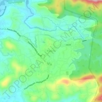 Topografische Karte Peechi, Höhe, Relief