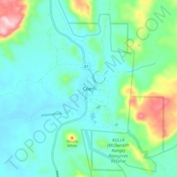 Topografische Karte Coen, Höhe, Relief