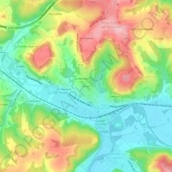 Topografische Karte Bersac, Höhe, Relief