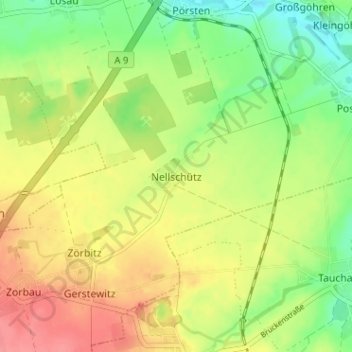 Topografische Karte Nellschütz, Höhe, Relief