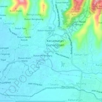 Topografische Karte Gunungsari, Höhe, Relief