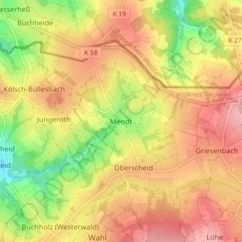 Topografische Karte Mendt, Höhe, Relief