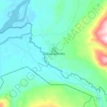 Topografische Karte Gitlaxt'aamiks, Höhe, Relief
