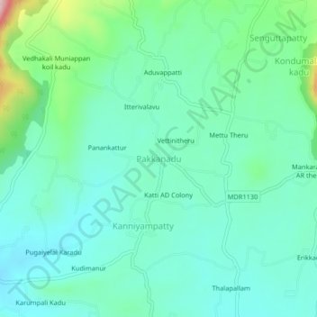 Topografische Karte Pakkanadu, Höhe, Relief