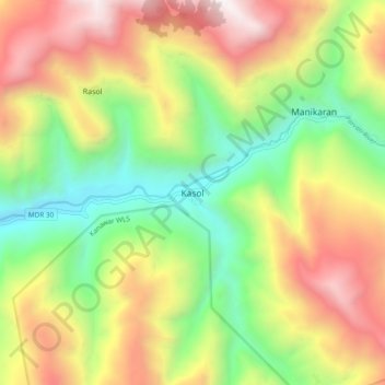 Topografische Karte Kasol, Höhe, Relief