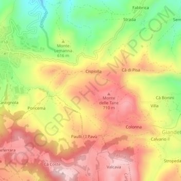 Topografische Karte Monte delle Tane, Höhe, Relief
