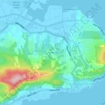 Topografische Karte Kg. Botol, Höhe, Relief