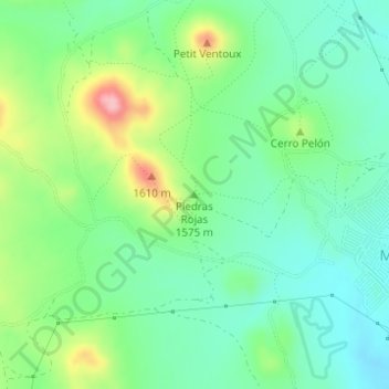 Topografische Karte Piedras Rojas, Höhe, Relief