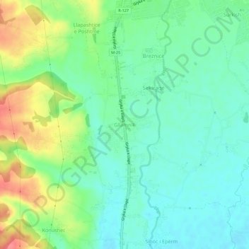 Topografische Karte Gllamnik, Höhe, Relief