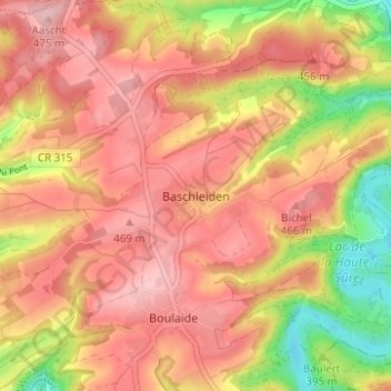 Topografische Karte Baschleiden, Höhe, Relief