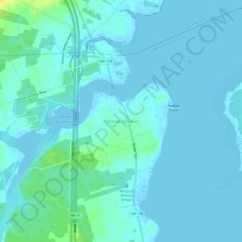 Topografische Karte Shediac Bridge, Höhe, Relief