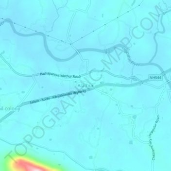 Topografische Karte Alathur, Höhe, Relief