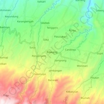 Topografische Karte Bawang, Höhe, Relief