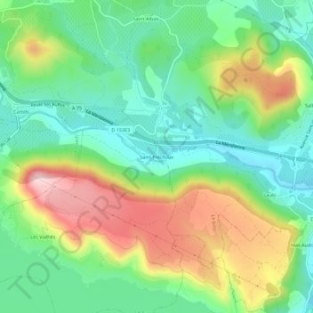Topografische Karte Saint-Fréchoux, Höhe, Relief