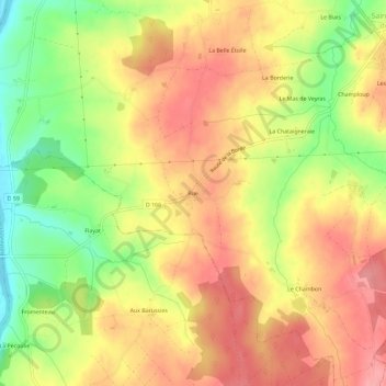 Topografische Karte Rue, Höhe, Relief
