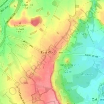 Topografische Karte East Worldham, Höhe, Relief
