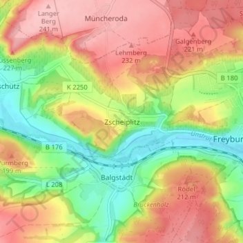 Topografische Karte Zscheiplitz, Höhe, Relief