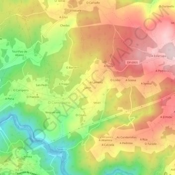 Topografische Karte Sanín, Höhe, Relief