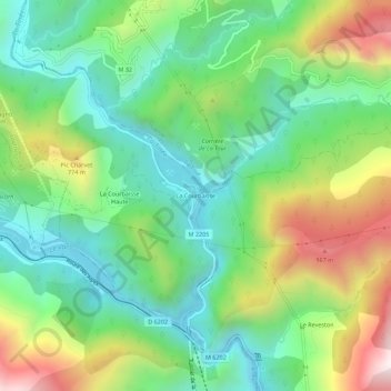 Topografische Karte La Courbaisse, Höhe, Relief