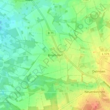 Topografische Karte Brochdorf, Höhe, Relief