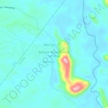 Topografische Karte Bengoh Resettlement Scheme, Höhe, Relief