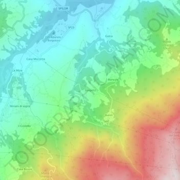 Topografische Karte Strepeto, Höhe, Relief