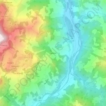 Topografische Karte Bibbone, Höhe, Relief