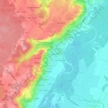 Topografische Karte Les Verchères, Höhe, Relief