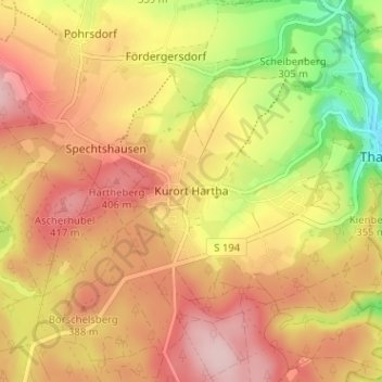 Topografische Karte Kurort Hartha, Höhe, Relief