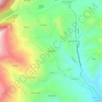 Topografische Karte Villa Gesso, Höhe, Relief