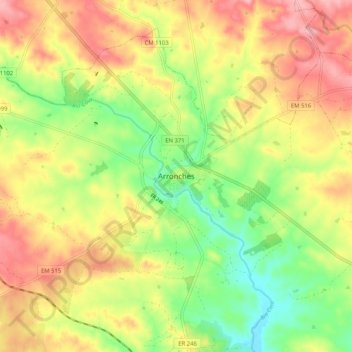 Topografische Karte Arronches, Höhe, Relief