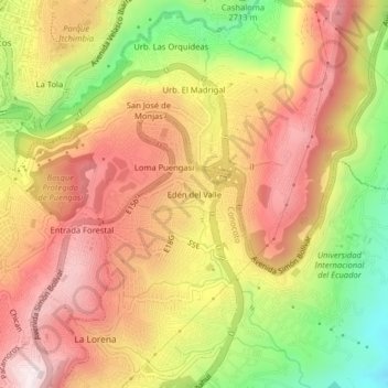 Topografische Karte Edén del Valle, Höhe, Relief
