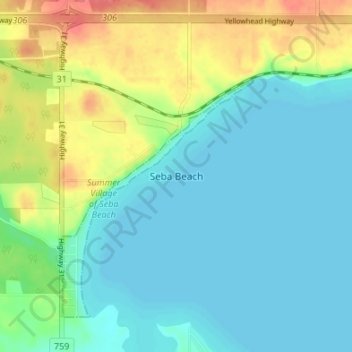 Topografische Karte Seba Beach, Höhe, Relief