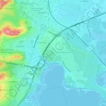 Topografische Karte Petit Quatourze, Höhe, Relief