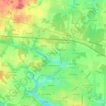 Topografische Karte Plestrégouët, Höhe, Relief