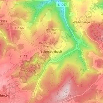 Topografische Karte Schmiedebach, Höhe, Relief
