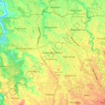 Topografische Karte Gunung Sindur, Höhe, Relief