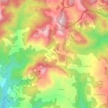 Topografische Karte Zagrađe, Höhe, Relief
