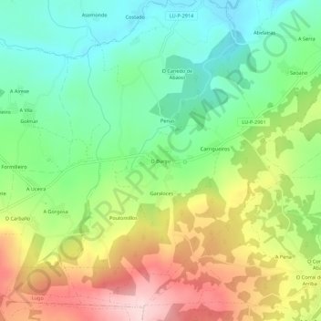 Topografische Karte O Burgo, Höhe, Relief