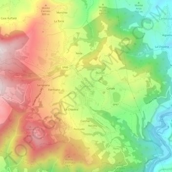 Topografische Karte Scurano, Höhe, Relief
