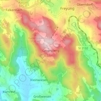 Topografische Karte Geyersberg, Höhe, Relief