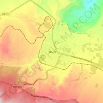 Topografische Karte Tequila, Höhe, Relief