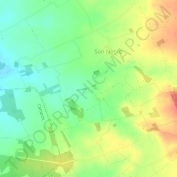 Topografische Karte Cas Coix, Höhe, Relief
