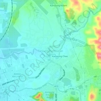 Topografische Karte Tanjung Rambutan, Höhe, Relief