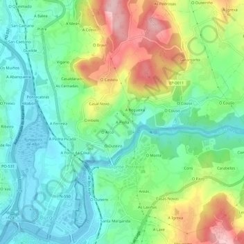Topografische Karte A Piolla, Höhe, Relief